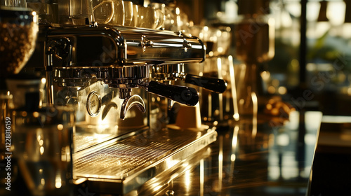 A coffee machine with two handles and a silver top photo