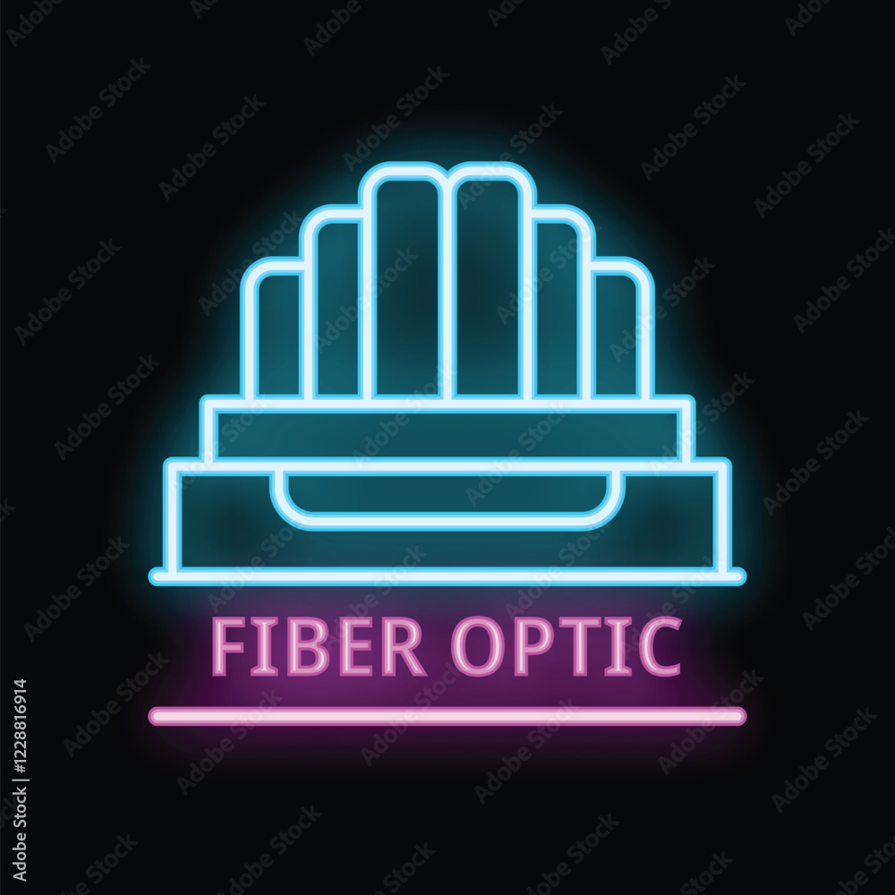 Neon sign of fiber optic cable glowing blue and pink on black background Neon sign of fiber optic cable glowing blue and pink on black background