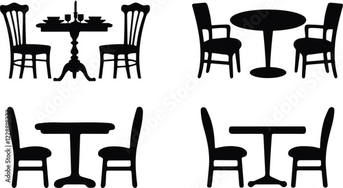 Dining table set silhouette vector art with transparent background.