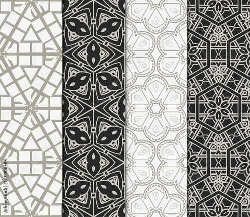 set of Seamless texture of floral decorative ornament. Vector illustration. For the interior design, printing, web and textile