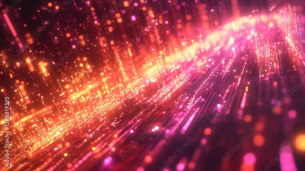 Obraz premium Abstract glowing particles, vibrant red and orange streaks, energy, motion blur.