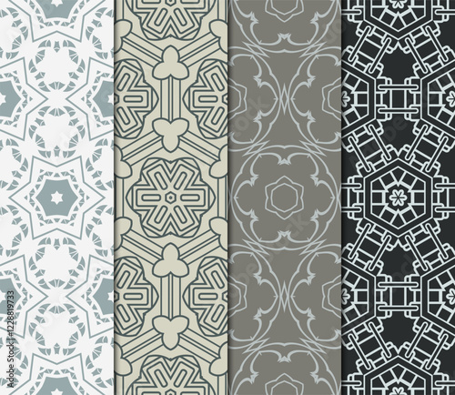 set of 4 beautiful geometric seamless pattern of different geometric shapes. vector illustration.