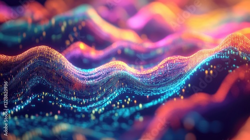 Abstract network connections and streaming data fields, showcasing blockchain and big data concepts in a modern digital style