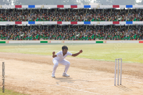 A bowler appealing to the umpire, during a cricket game photo