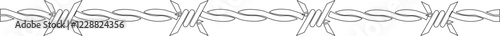 Seamless barb wire shapes icon, Vector fence graphic deign elements, black wire barb fence frames. Concept of protection, danger or security, isolated on transparent background, Jail or border fence