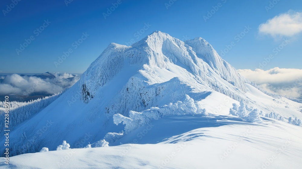 Naklejka premium The iconic Mount Petros in the Carpathians, captured in the heart of winter with pristine snow and tranquil surroundings