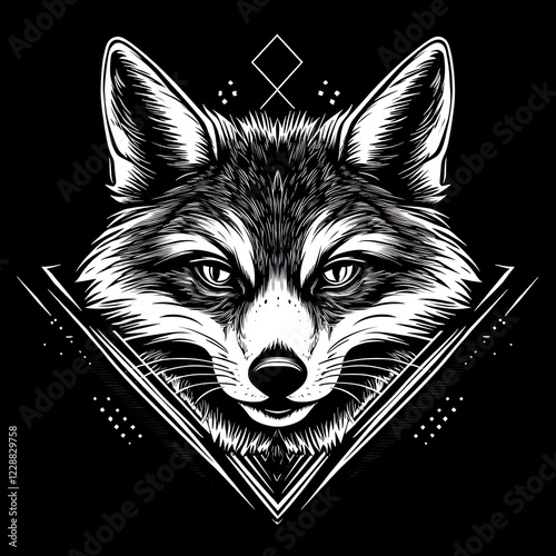 Fox head graphic art design, geometric background, print design, wall art, apparel design photo