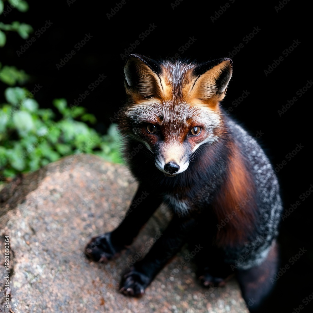 Fototapeta premium Majestic Red Fox Sitting on Rock Wildlife Photography Nature Image