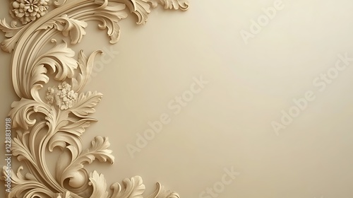 Elegant Ornate Carving Design On Beige Background photo