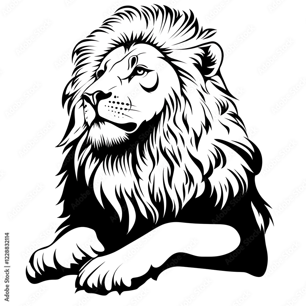 Obraz premium Black and white lion portrait, majestic animal, detailed design, for print or digital use