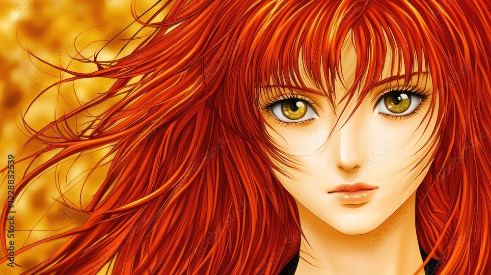 Obraz premium Redhead girl portrait, autumn background, fantasy art, website illustration