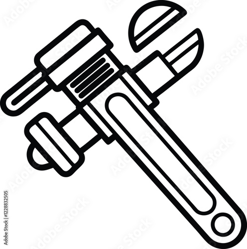 Pipe wrench silhouette vector illustration, black pipe wrench line art vector, pipe wrench vector icon design