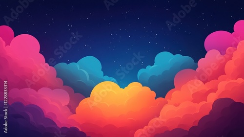 Vibrant, colorful clouds in a deep night sky illuminate the horizon with warmth.