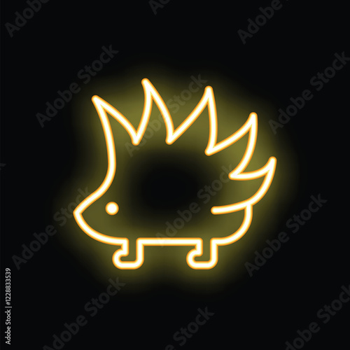 Simple neon sign illustration of a hedgehog glowing on a black background