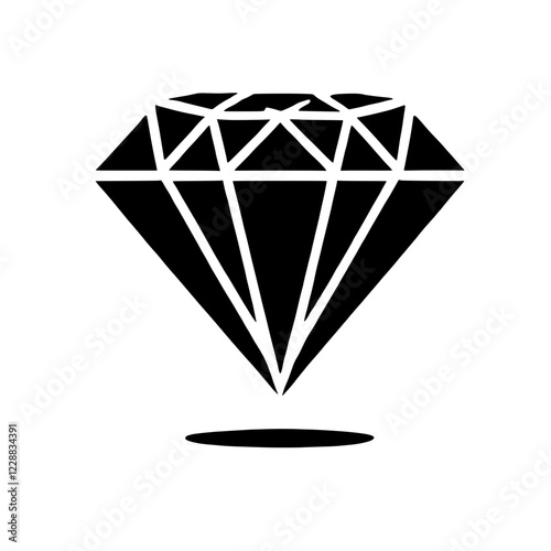 Diamond Icon: A striking black silhouette of a brilliant-cut diamond, elegantly presented against a clean background.  This graphic design element is perfect for representing luxury, prestige.