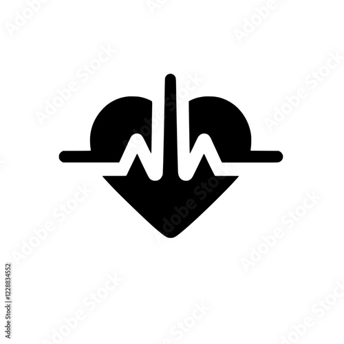 Heart Rate Icon: A bold, black heart icon with a central heartbeat line symbolizes health, vitality, and the rhythm of life.  Perfect for medical, health and wellness applications. 