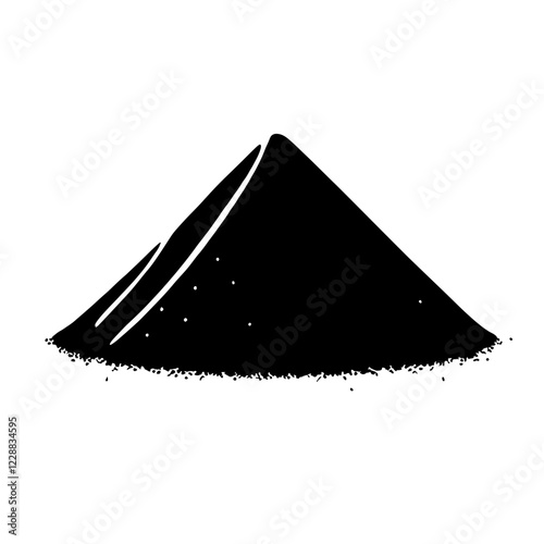 Black Powder Pile: A simple, bold silhouette of a pile of black powder, capturing a sense of raw potential and creative exploration. The stark contrast highlights the texture and form of the powder.