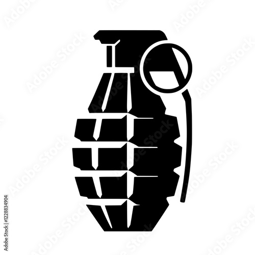 Black and White Hand Grenade: A stark silhouette of a hand grenade, highlighting its ominous shape and the potential for explosive danger. It serves as a powerful visual symbol of conflict, warfare.