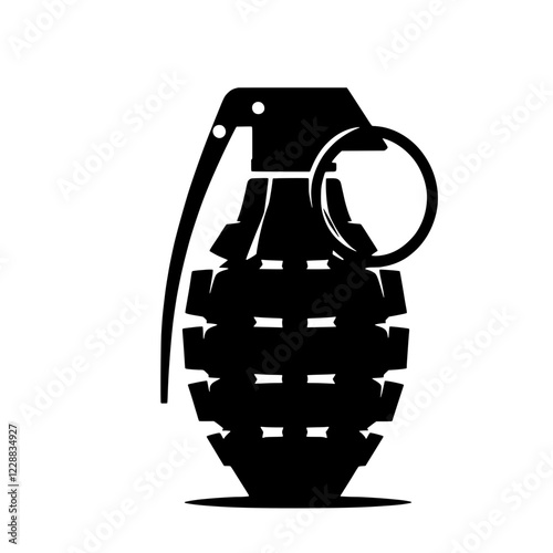 Black and White Grenade: A stark silhouette of a traditional grenade, its pin removed, against a plain backdrop. The image evokes a sense of danger, volatility, and the potential for destruction.  