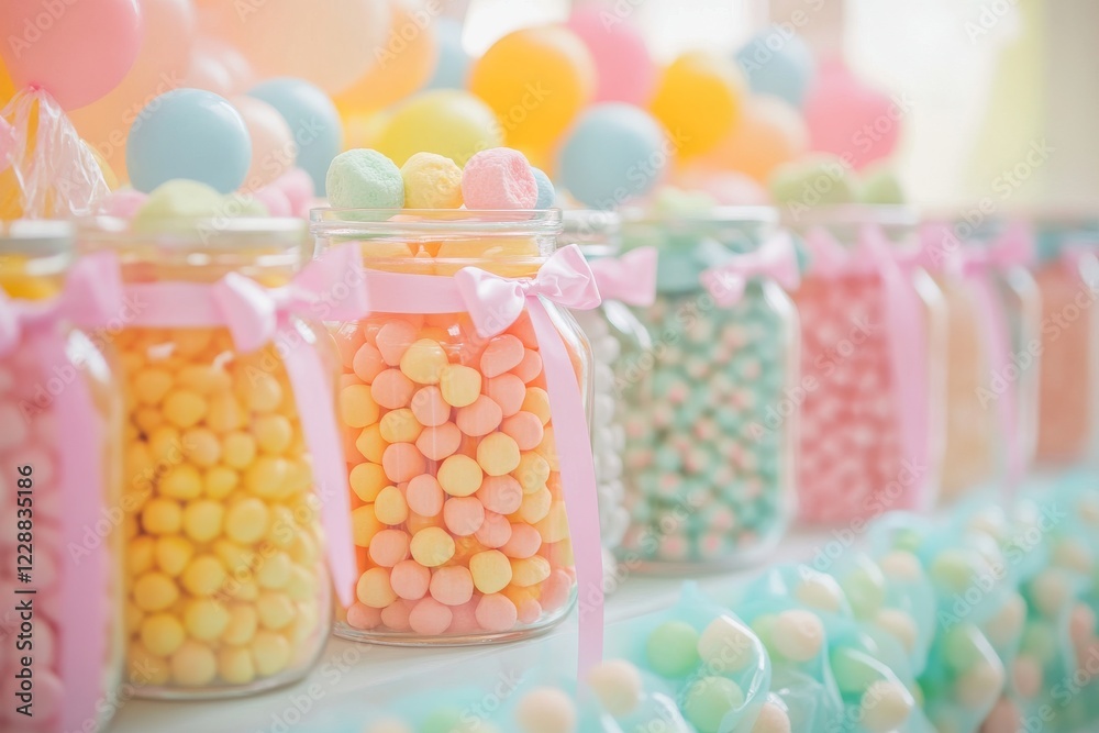 A vibrant candy buffet table filled with candy A vibrant candy buffet table filled with candy