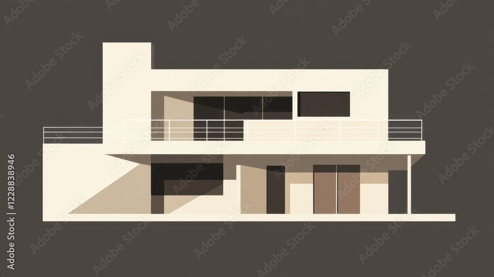 A minimalist house with muted cream and brown colors, isolated on a dark background for a striking contrast. A minimalist house with muted cream and brown colors, isolated on a dark background for a striking contrast.