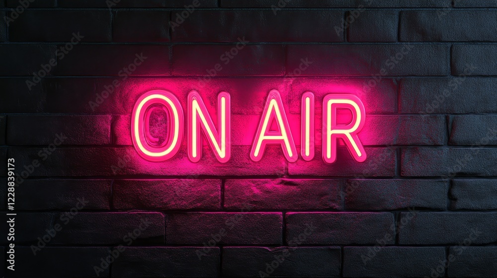 Obraz premium Bright Neon Sign Illuminating Wall with 'On Air' in Pink Glow