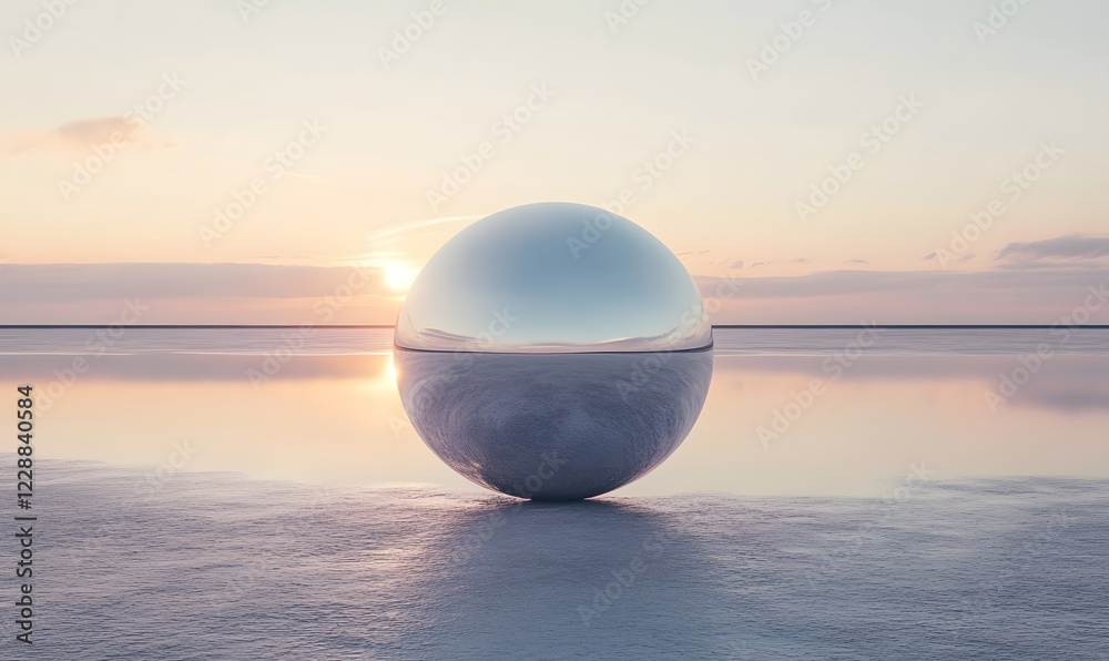 Sunset Reflection Sphere on Calm Beach Sunset Reflection Sphere on Calm Beach