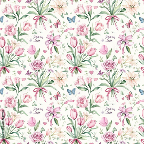 Wallpaper Mural Floral pattern design featuring roses, tulips, and butterflies, perfect for celebrating mom's love in springtime Torontodigital.ca