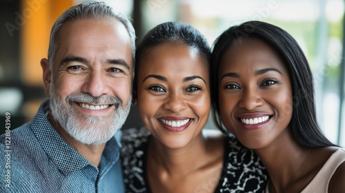 Multiracial individuals smiling warmly, radiating joy and connection in a vibrant, clean composition.