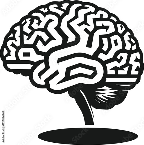 Human brain vector hand drawn anatomy illustration silhouette.