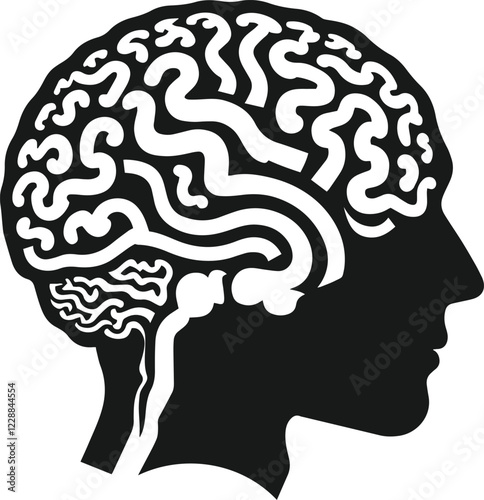 Human brain vector hand drawn anatomy illustration silhouette.