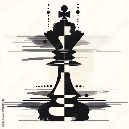 Abstract chess king silhouette against abstract background.  Possible use Stock photo for chess game design or abstract art photo