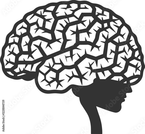 Human brain vector hand drawn anatomy illustration silhouette.