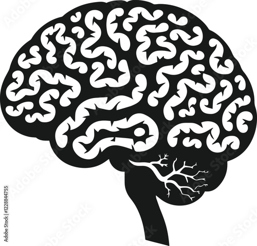 Human brain vector hand drawn anatomy illustration silhouette.