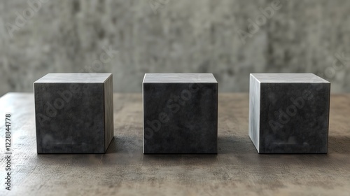 3 concreat blocks line up horizontally for decor, pedestal for exhibition, display stand, art installation concept photo