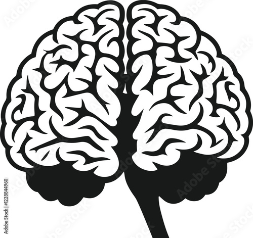 Human brain vector hand drawn anatomy illustration silhouette.