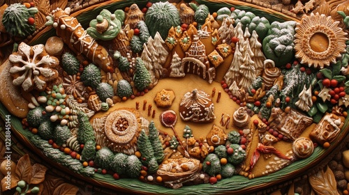 Wallpaper Mural Gingerbread Wonderland: A delightful and intricate gingerbread village scene crafted with meticulous detail, showcasing houses, trees, and whimsical decorations. The warm. Torontodigital.ca