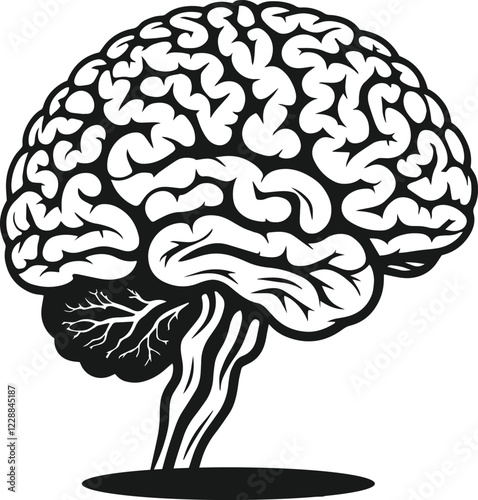 Human brain vector hand drawn anatomy illustration silhouette.