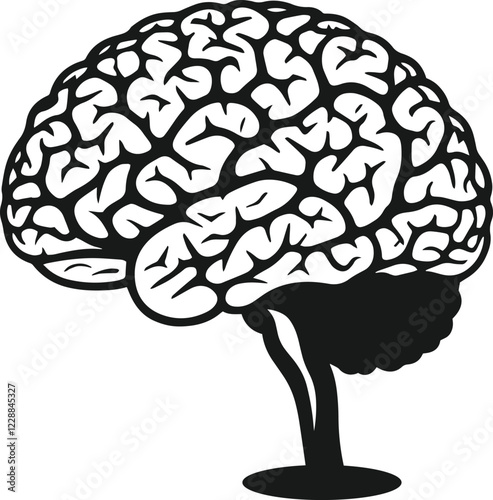 Human brain vector hand drawn anatomy illustration silhouette.