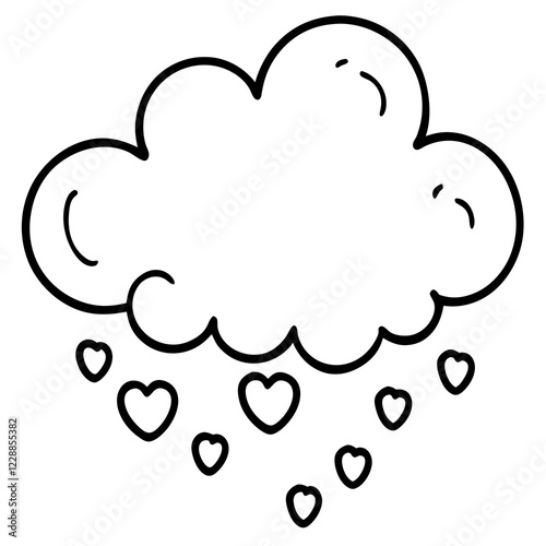 Line Art Cloud Showering Hearts