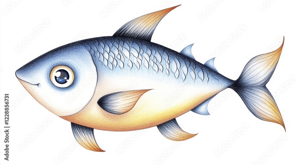Obraz premium Cute Cartoon Watercolor Fish Illustration with Large Eyes