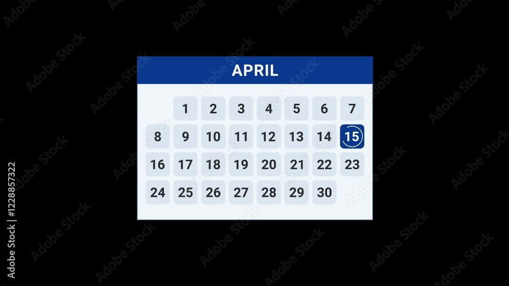 15th April Date Calendar Animation 15th April Date Calendar Animation