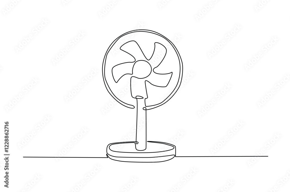 Electric fan in continuous one line drawing. Single line art draw of fan. Editable vector.