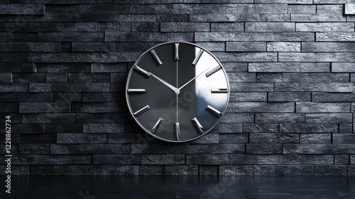 Wallpaper Mural Modern silver clock on dark brick wall. Torontodigital.ca