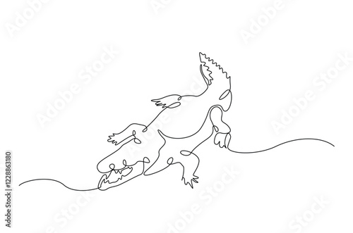 Crocodile in continuous one line drawing. Single line art draw of Alligator. Editable vector.