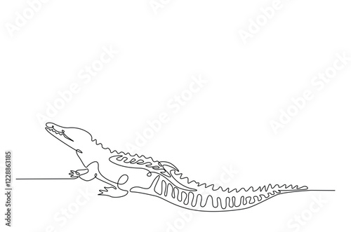 Crocodile in continuous one line drawing. Single line art draw of Alligator. Editable vector.
