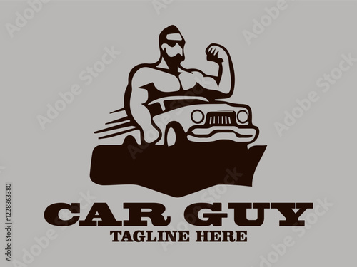car guy with a classic car roams the streets. true car enthusiast,  This illustration is perfect to use as a logo for a car repair shop, t-shirt design,  any other design element related to automotive