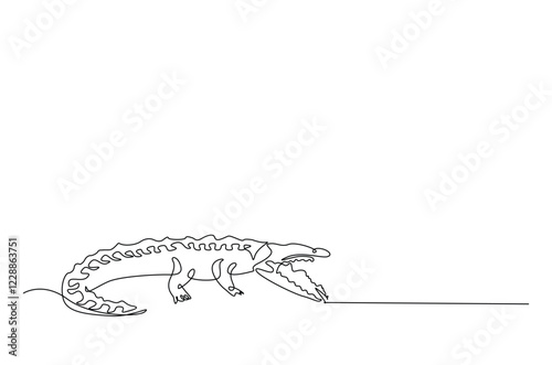 Crocodile in continuous one line drawing. Single line art draw of Alligator. Editable vector.
