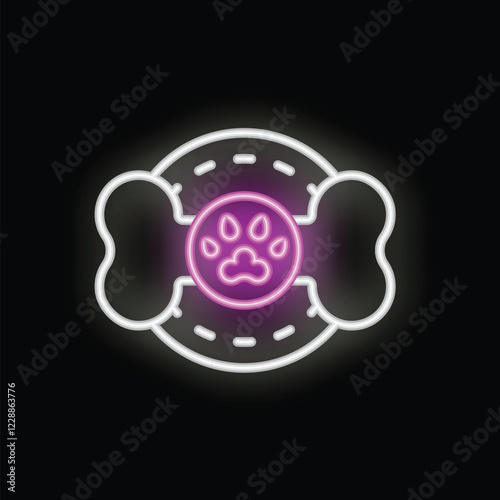 Neon sign showing a dog paw print with bones, perfect for a pet shop logo