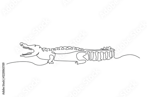 Crocodile in continuous one line drawing. Single line art draw of Alligator. Editable vector.